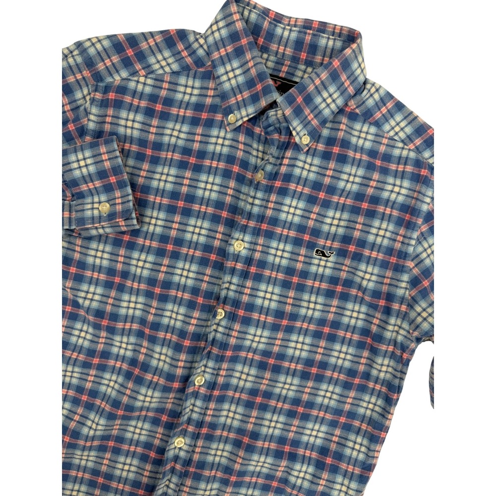 Vineyard Vines Slim Fit Whale Shirt Mens Small Blue Pink Plaid Cotton ButtonDown